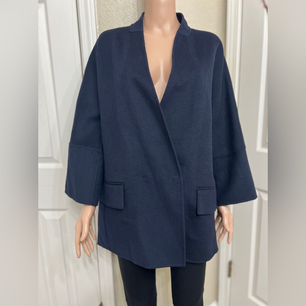 ZARA Navy Blue Double Faced Wool Blend Coat Jacket NWT Size S